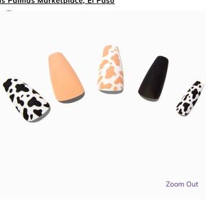NIB Claire’s Faux Nails w/Black & Brown Cow Print -Set of 24 Nails